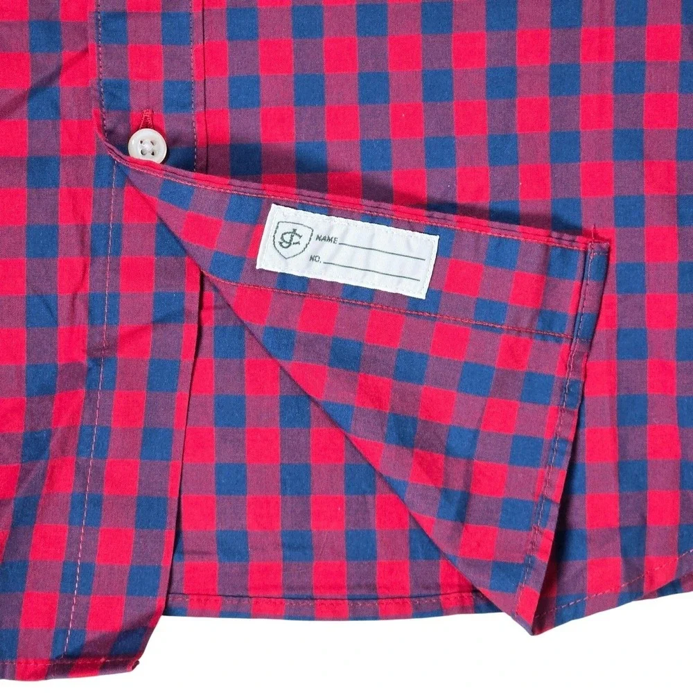 J. Crew Slim Secret Wash cotton poplin shirt L Bleecker‎ Gingham Navy Red NIB